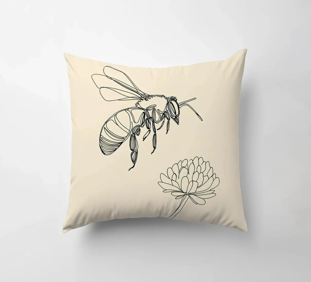 Disegno lineare minimalista di api e fiori cuscino da Viv Line Art