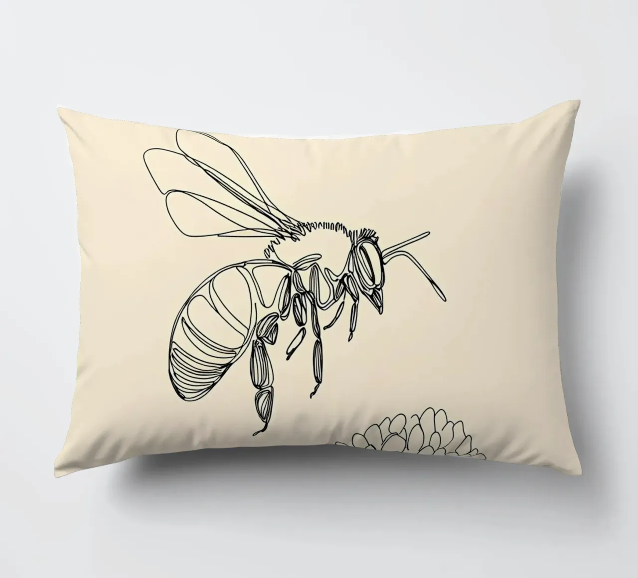 Disegno lineare minimalista di api e fiori cuscino da Viv Line Art