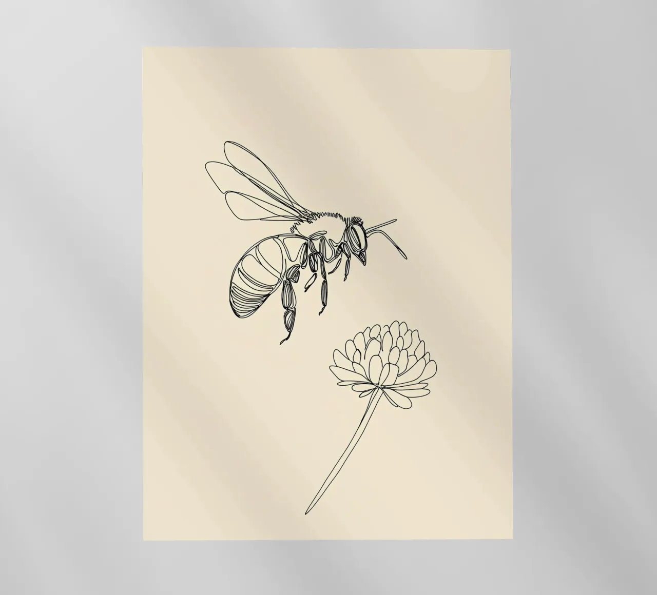 Disegno lineare minimalista di api e fiori pellicola backlit da Viv Line Art