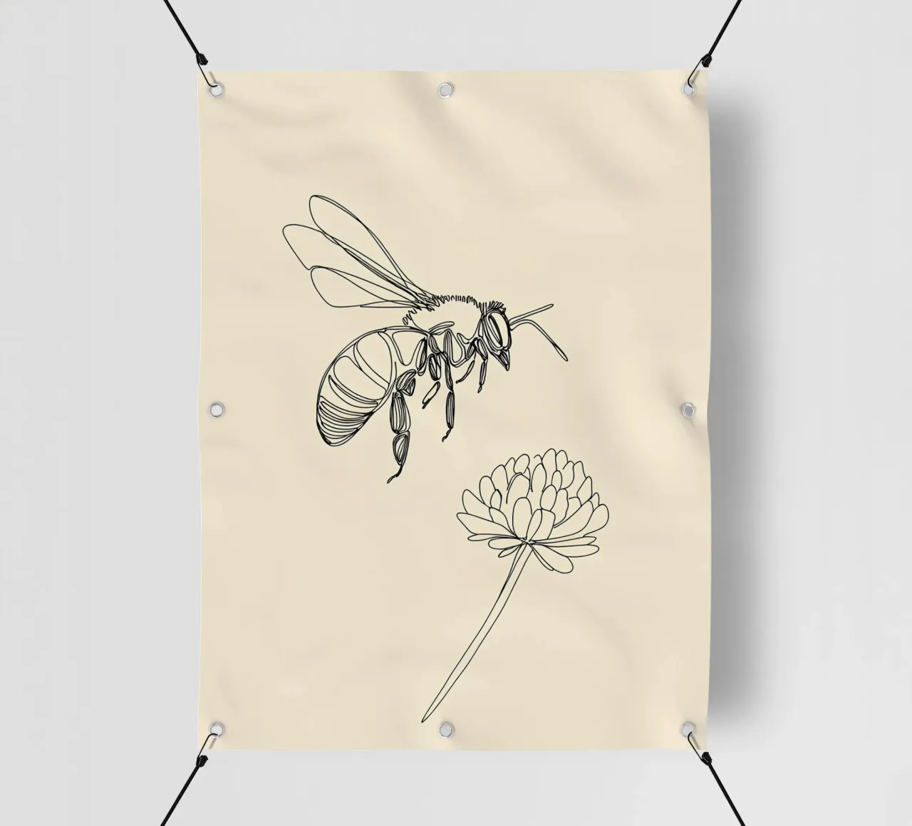 Disegno lineare minimalista di api e fiori telo in pvc da Viv Line Art
