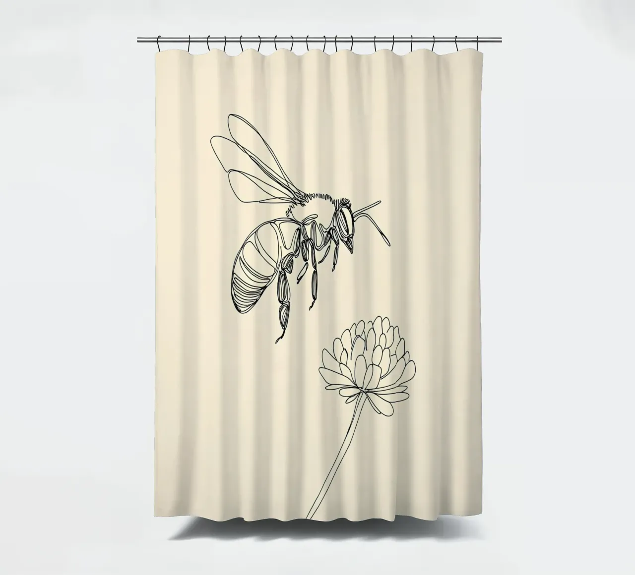 Disegno lineare minimalista di api e fiori tenda da doccia da Viv Line Art