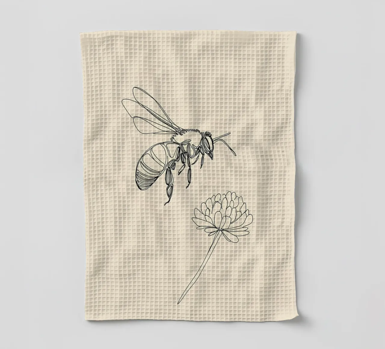 Disegno lineare minimalista di api e fiori canovaccio da cucina da Viv Line Art