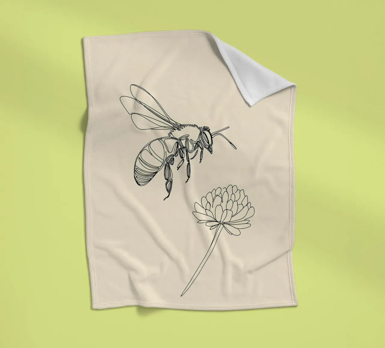 Disegno lineare minimalista di api e fiori coperta in pile da Viv Line Art