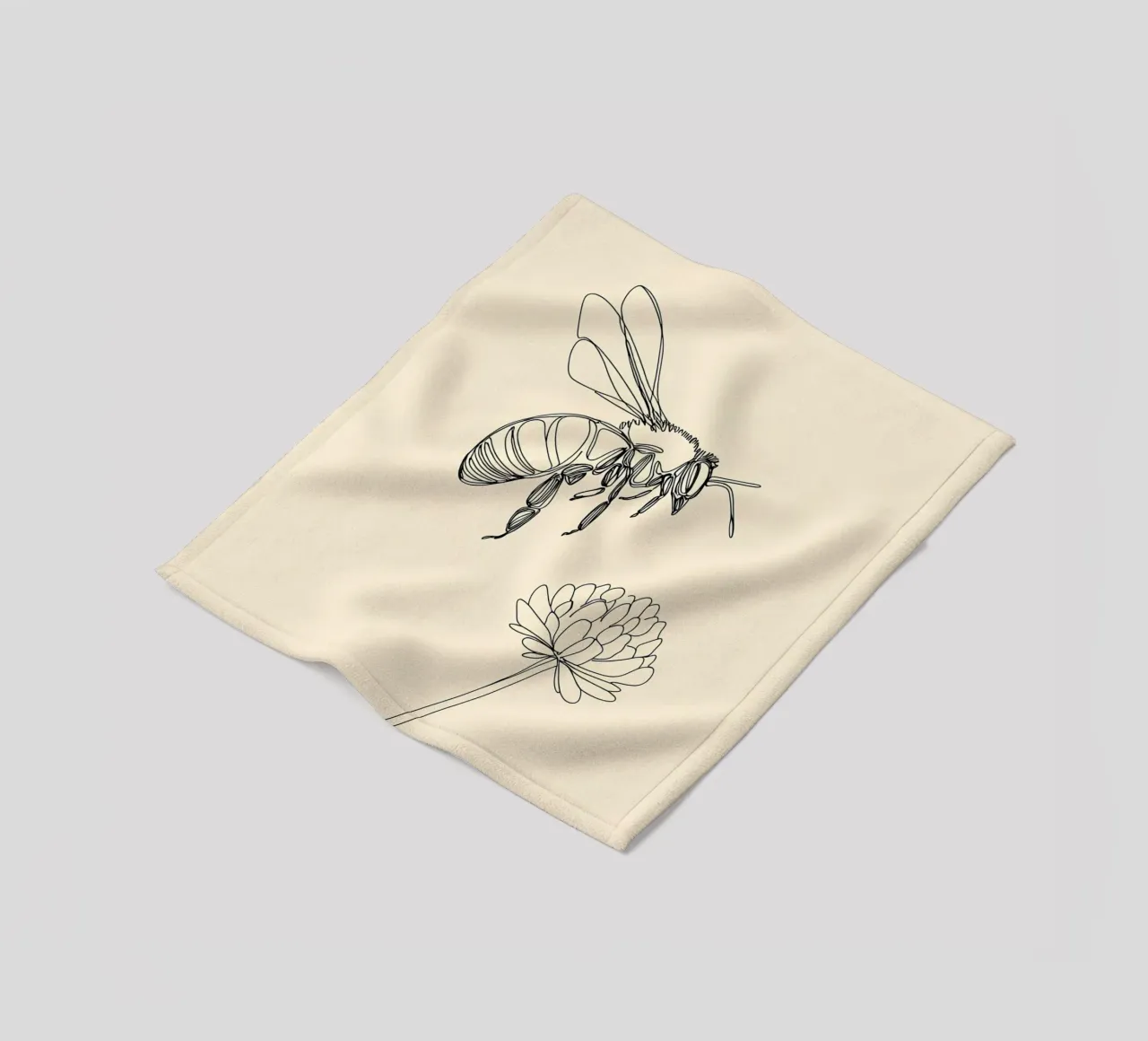 Disegno lineare minimalista di api e fiori coperta in pile da Viv Line Art