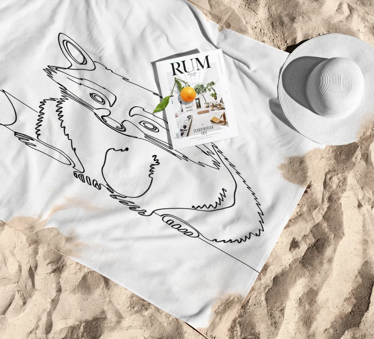 Raccoon Minimalist Line Art beach towel by Viv Line Art
