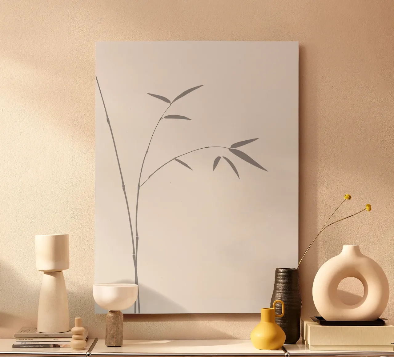 Foglie di bambù Line Art minimalista alluminio dibond da Viv Line Art