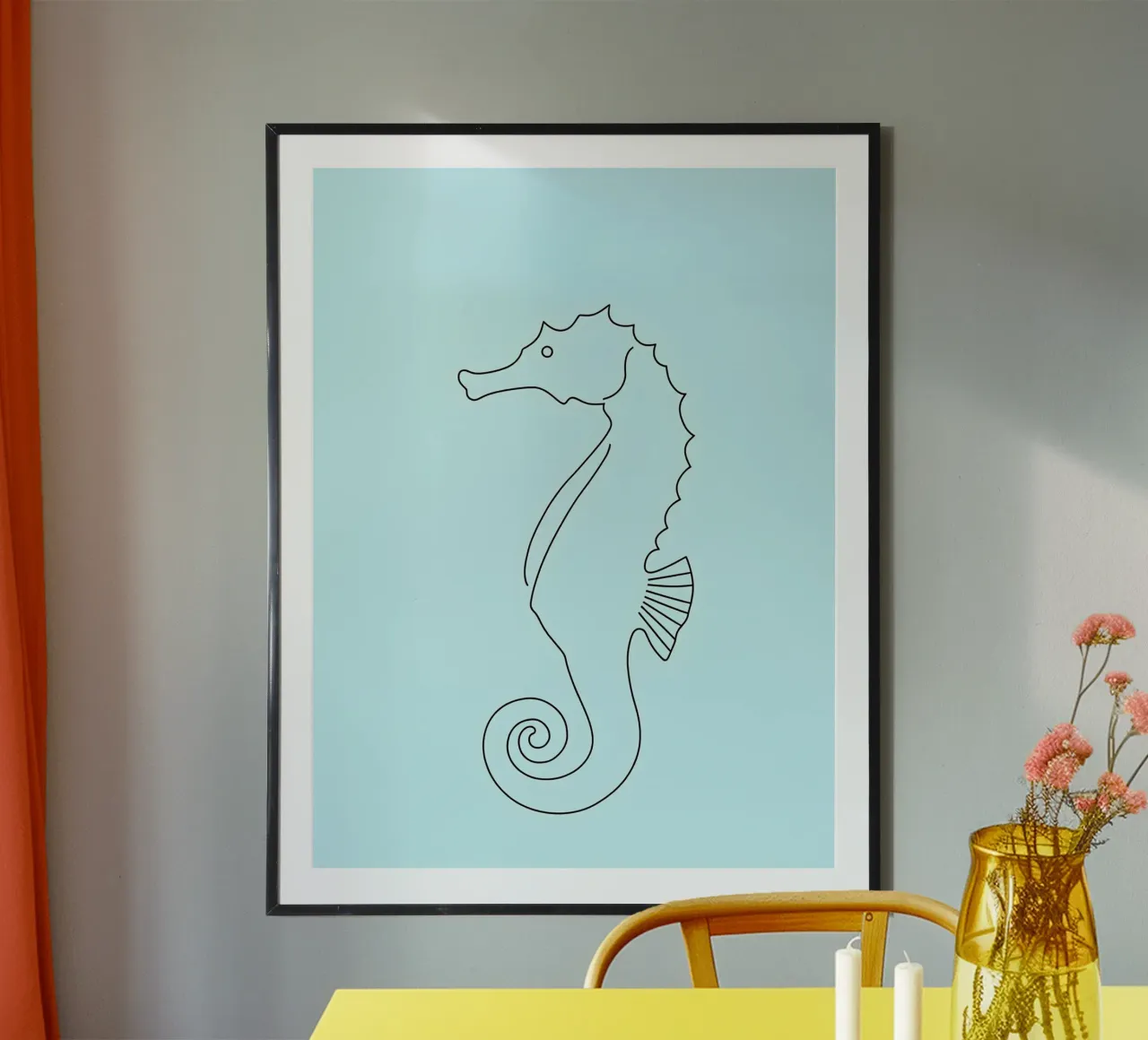 Hippocampe - Dessin au trait minimaliste hahnemühle de Viv Line Art