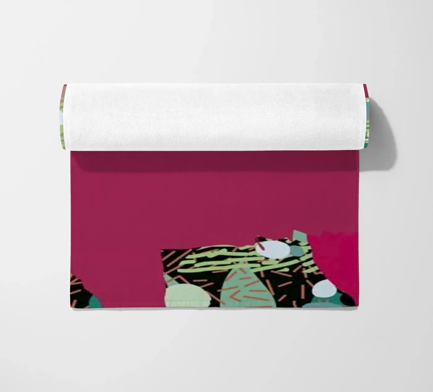 Catgenta beach towel by Mariery Young