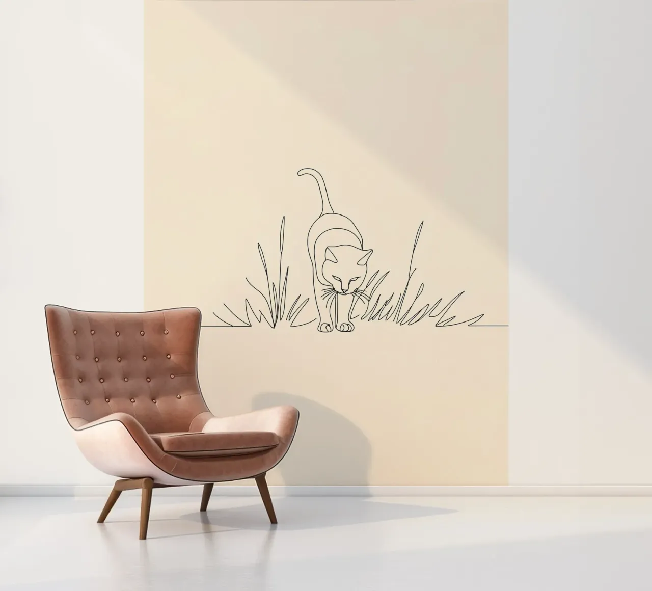 Cat in the Bush Minimalist Line Art photo wallpaper by Viv Line Art