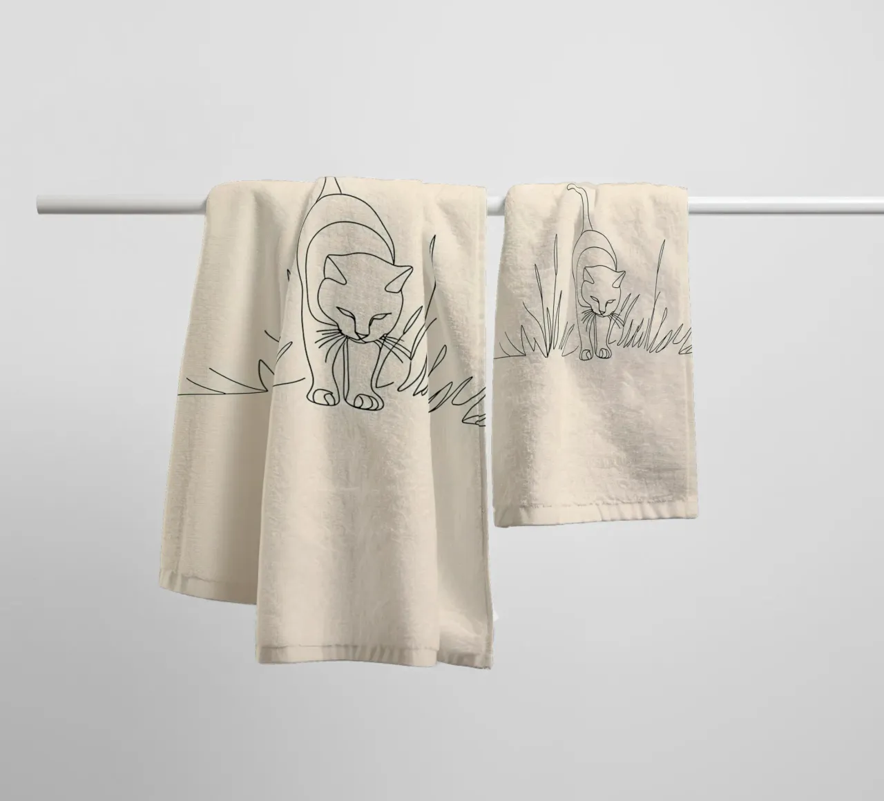 Chat dans le buisson Dessin au trait minimaliste serviette de bain de Viv Line Art