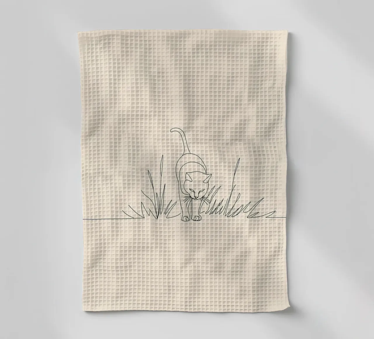Chat dans le buisson Dessin au trait minimaliste torchon de Viv Line Art