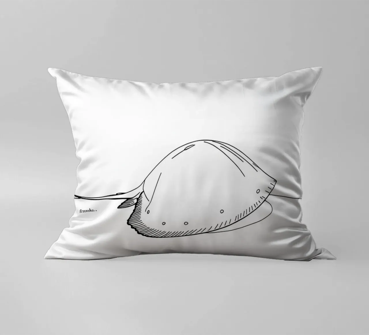 Arte lineare minimalista di una creatura marina cuscino da Viv Line Art
