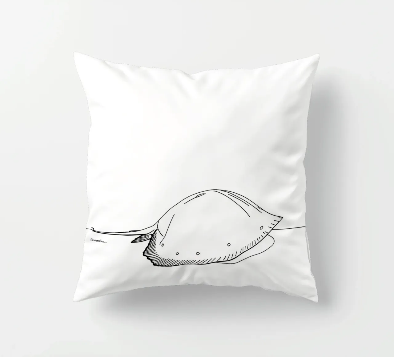 Arte lineare minimalista di una creatura marina cuscino da Viv Line Art
