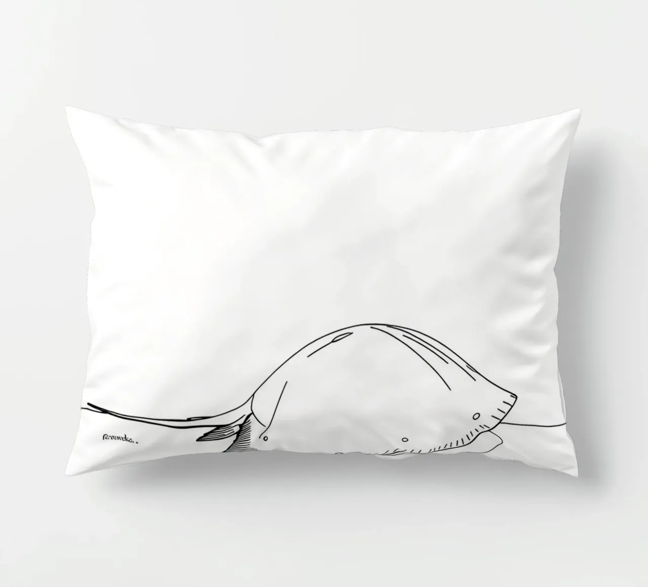Arte lineare minimalista di una creatura marina cuscino da Viv Line Art
