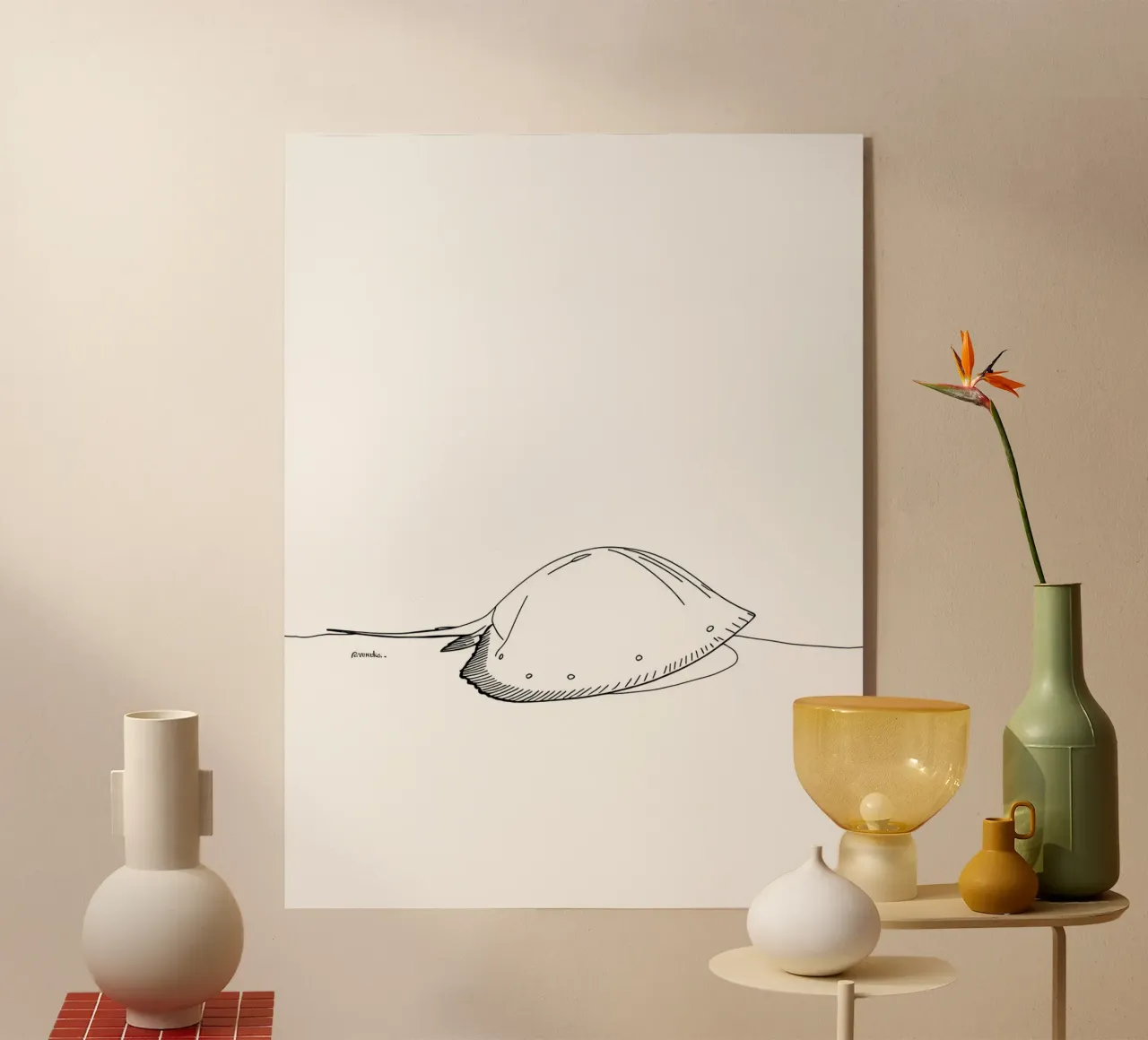 Criatura marina Minimalista Line Art metacrilato de Viv Line Art