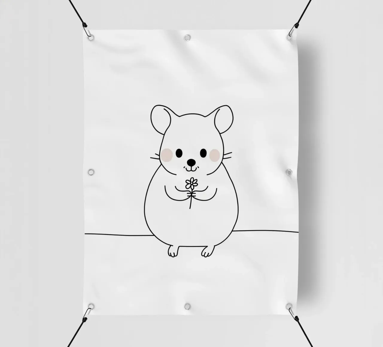 Topo con fiore Line Art minimalista telo in pvc da Viv Line Art