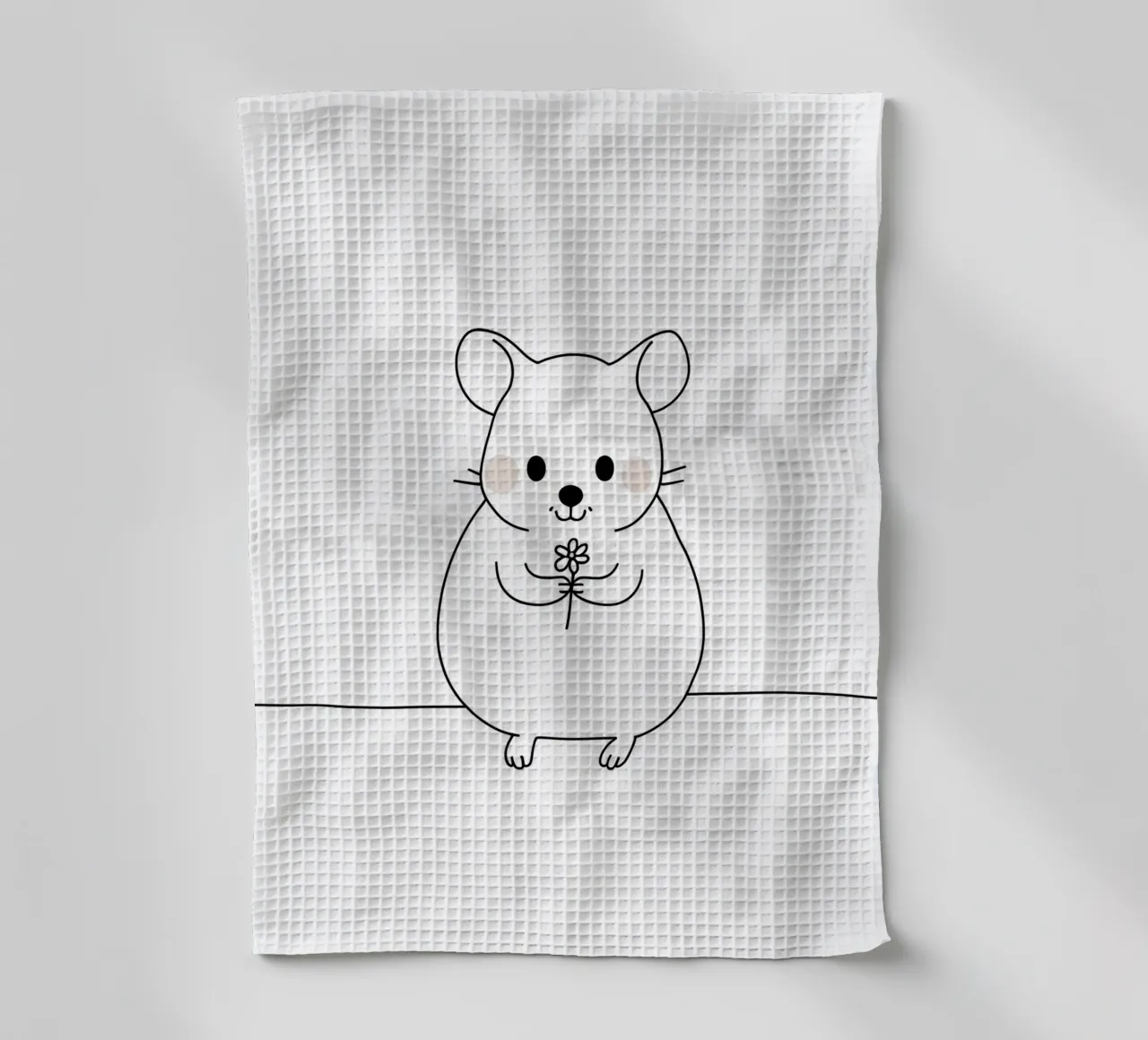 Souris avec fleur Dessin au trait minimaliste torchon de Viv Line Art