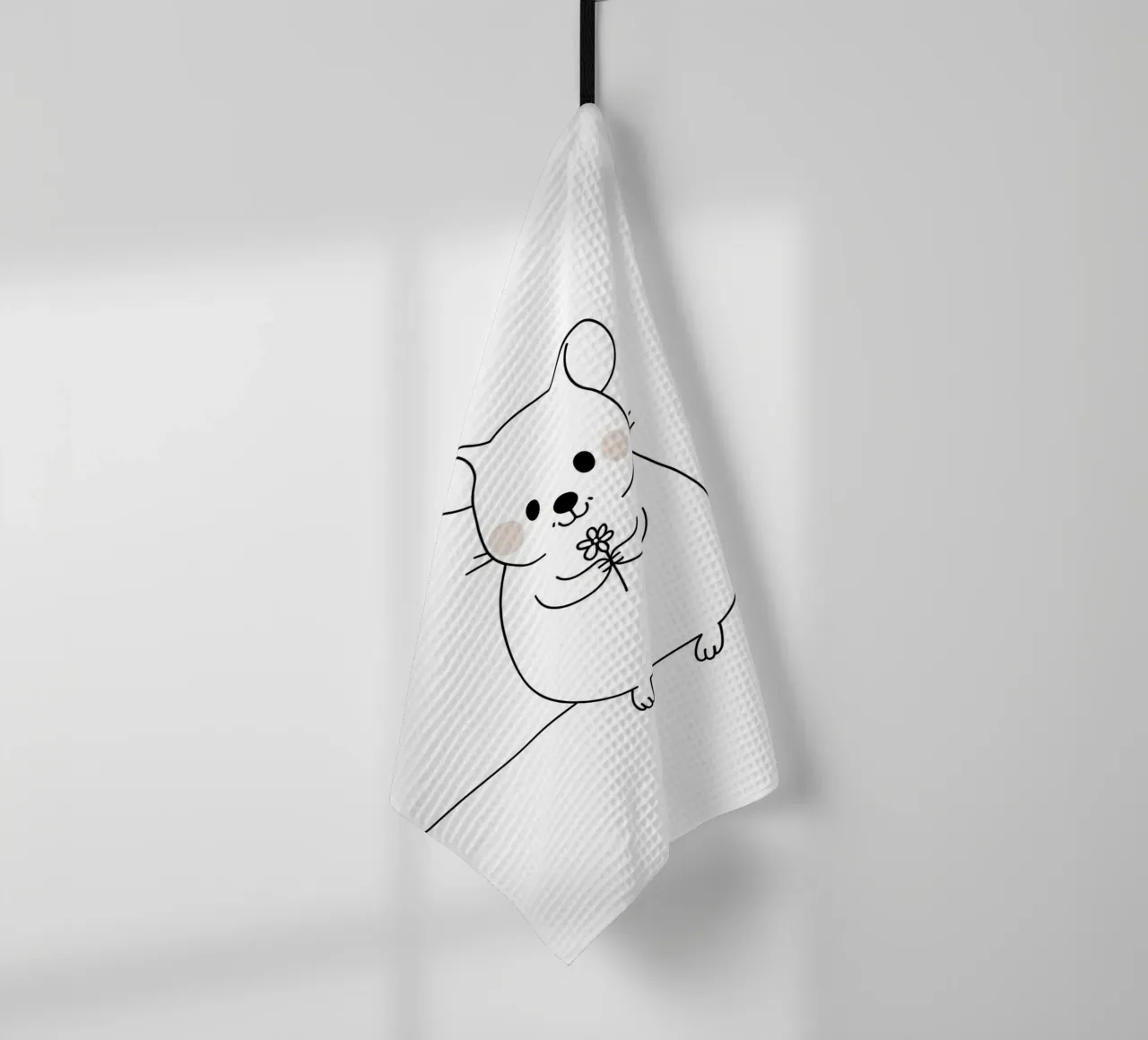 Souris avec fleur Dessin au trait minimaliste torchon de Viv Line Art