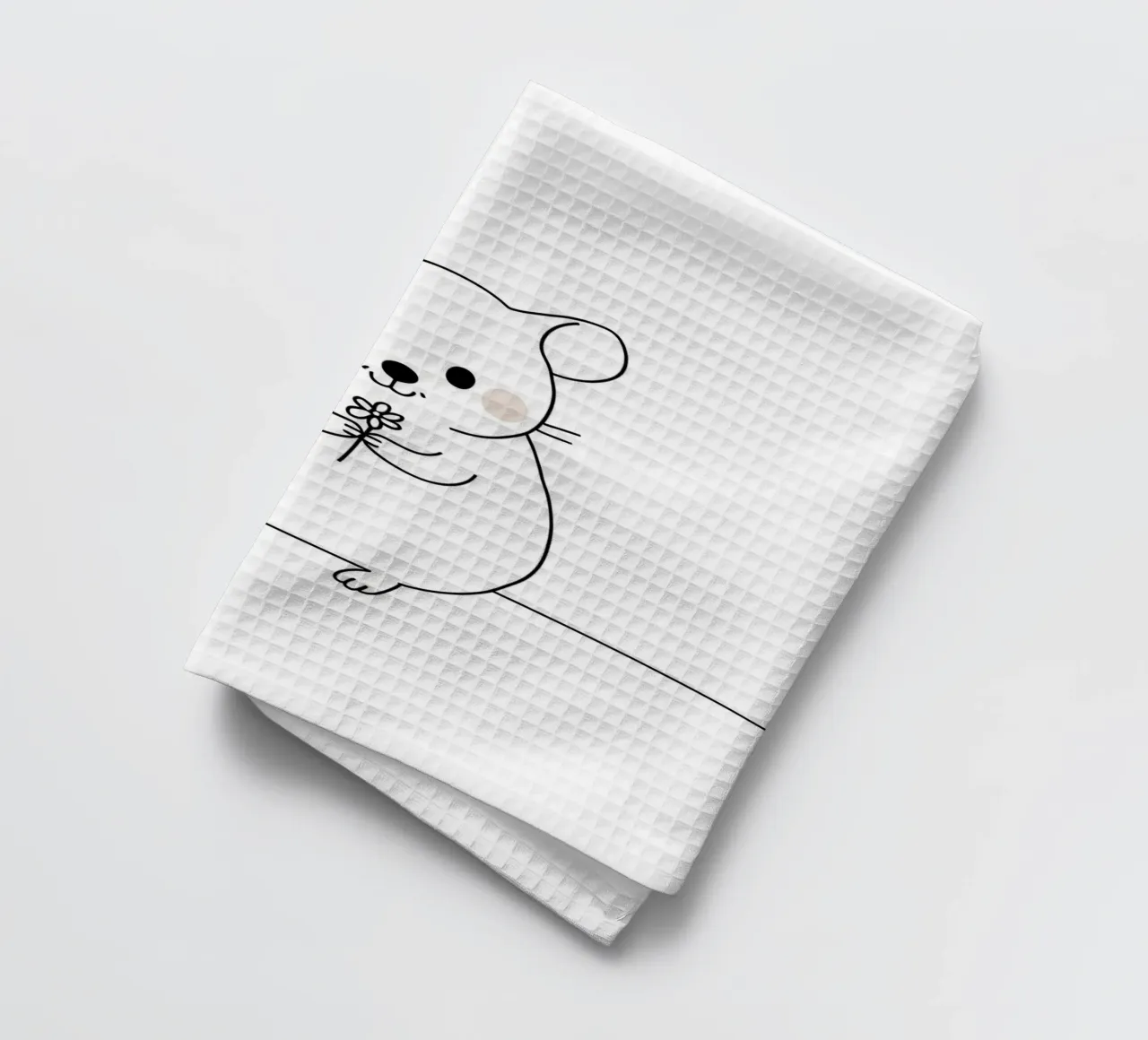 Souris avec fleur Dessin au trait minimaliste torchon de Viv Line Art