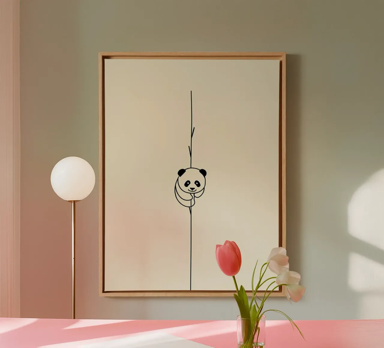 Panda on Bamboo Minimalist Line Art canvas by Viv Line Art
