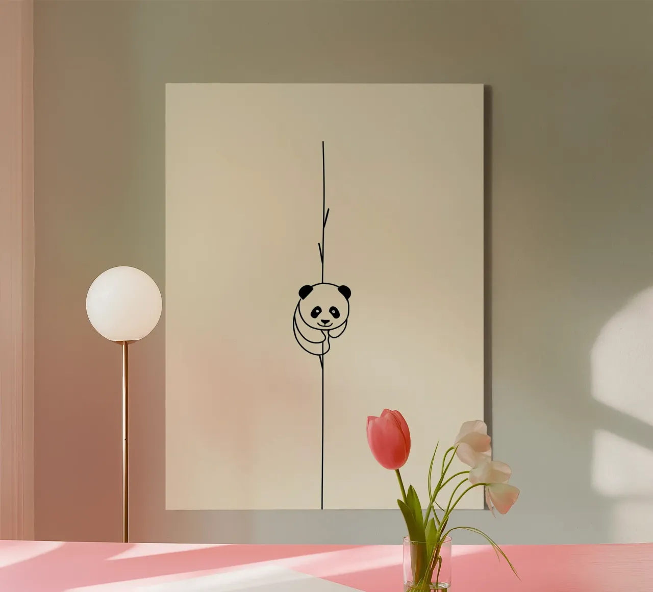 Panda on Bamboo Minimalist Line Art canvas by Viv Line Art