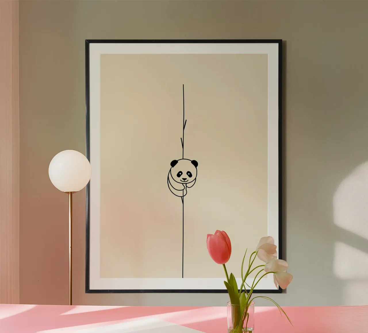 Panda su bambù Line Art minimalista carta hahnemühle da Viv Line Art
