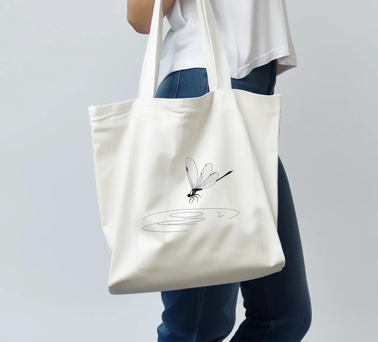 Libellula sull'acqua Line Art minimalista borsa in juta da Viv Line Art