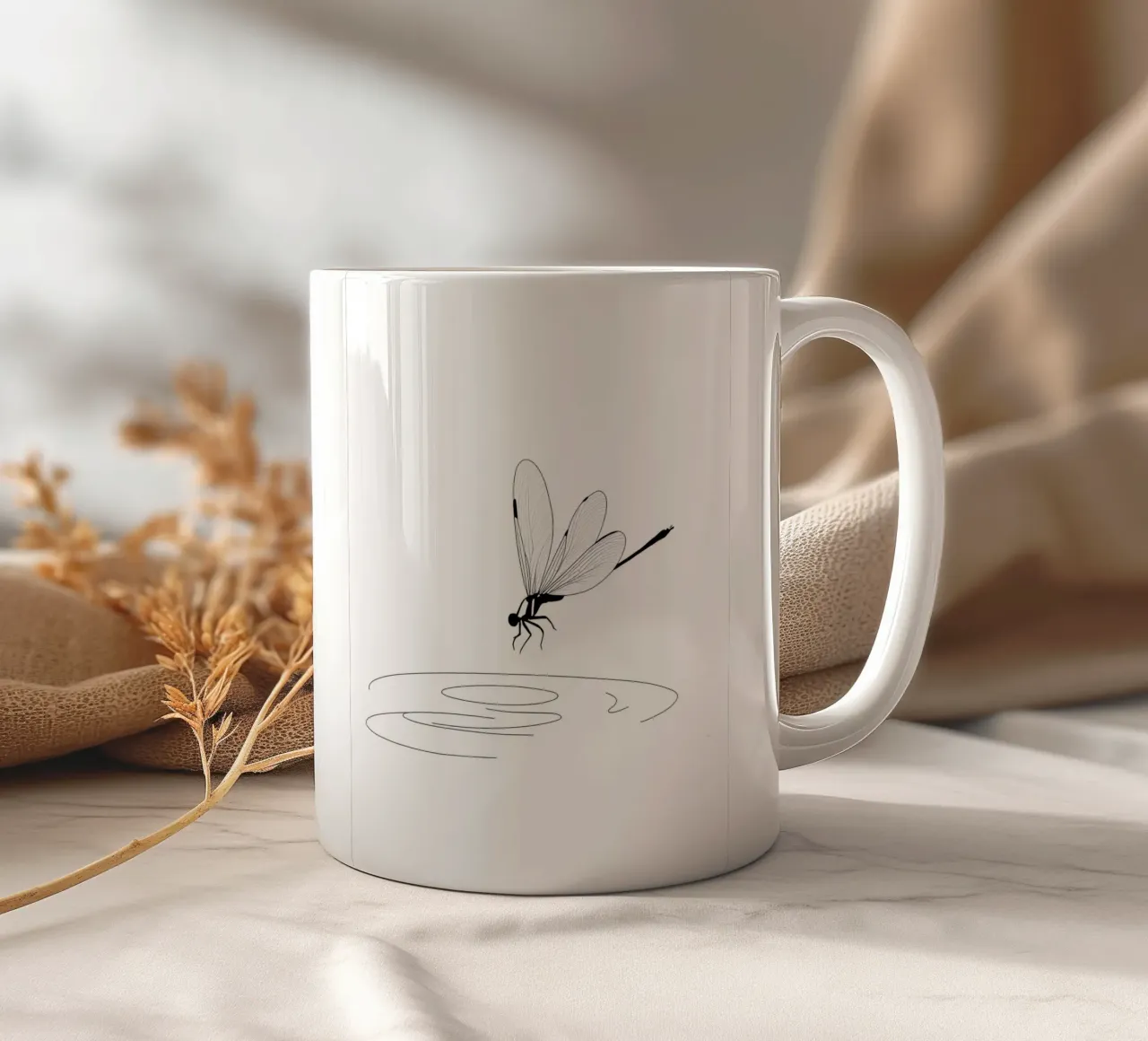 Libellula sull'acqua Line Art minimalista tazza in ceramica da Viv Line Art