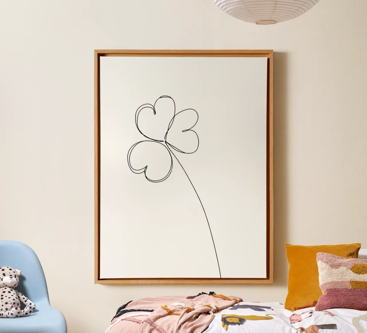 Foglie in tre parti Line Art minimalista tela con Cornice a cassetta da Viv Line Art
