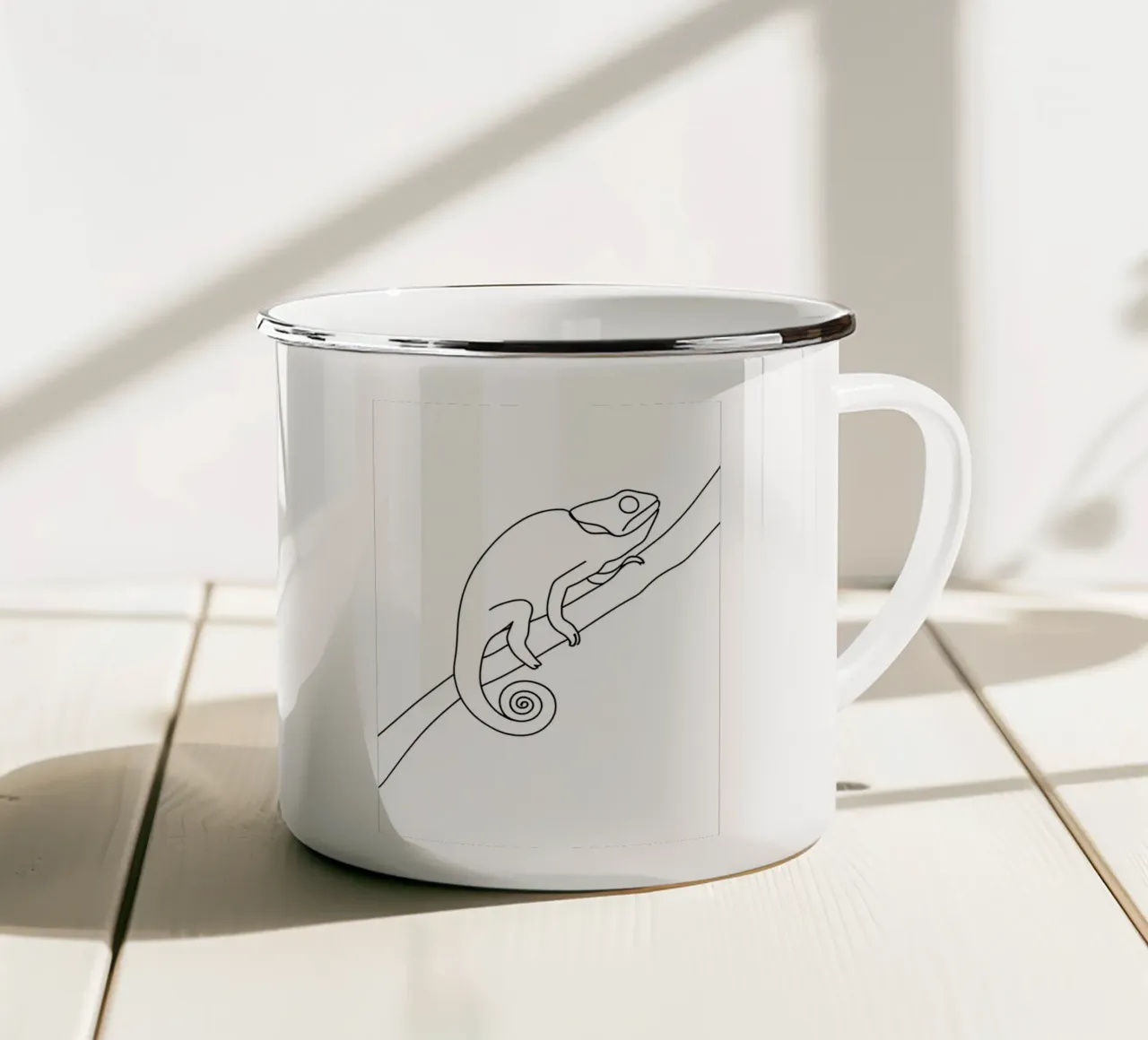 Line art camaleonte minimalista tazza in smalto da Viv Line Art