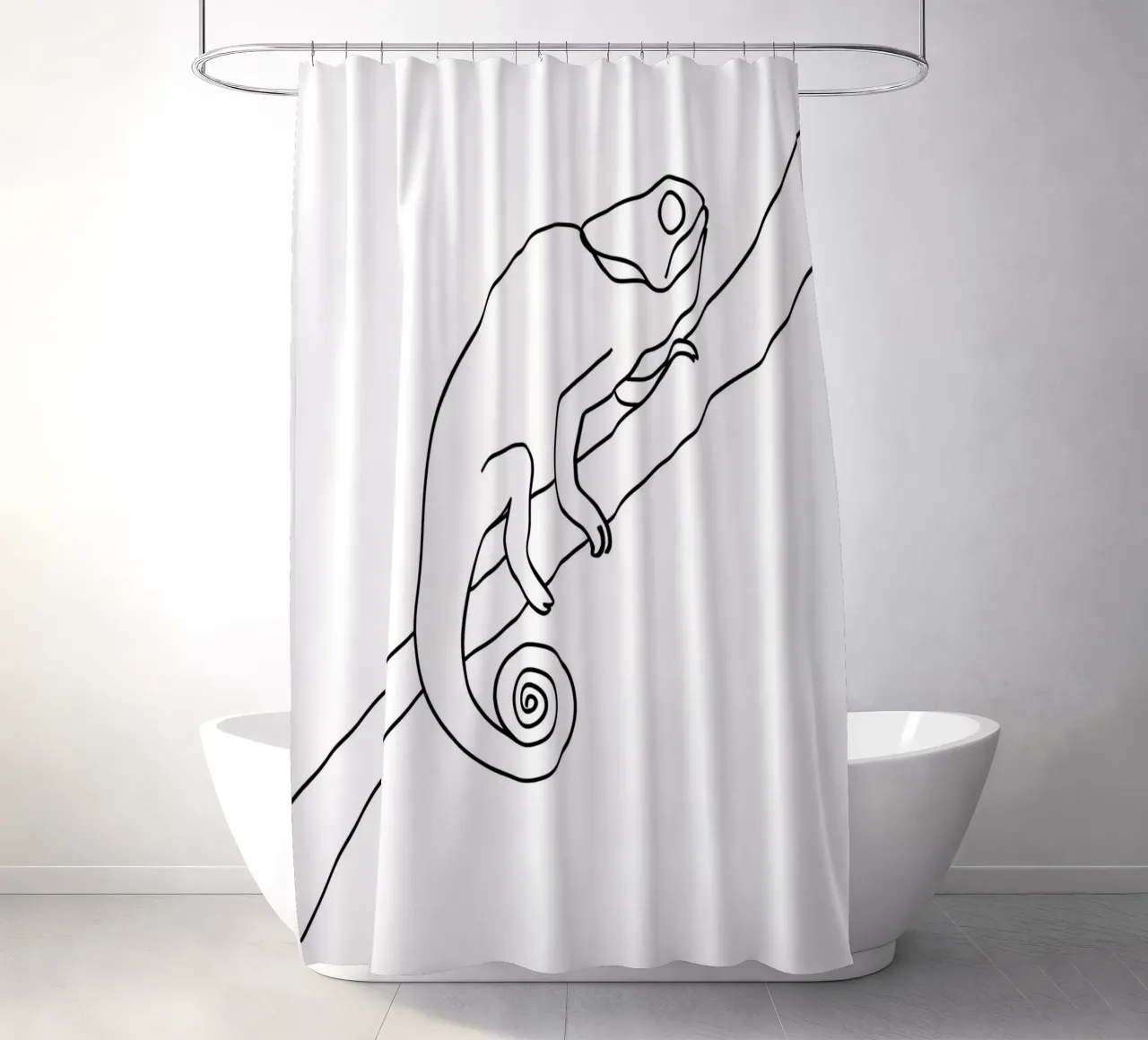 Chamäleon Minimalistische Linienkunst Duschvorhang von Viv Line Art