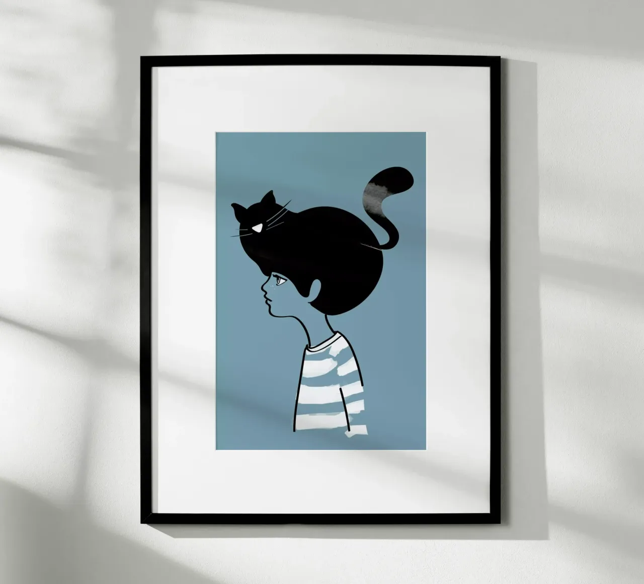 Cat Head poster con telaio in legno da Doozal