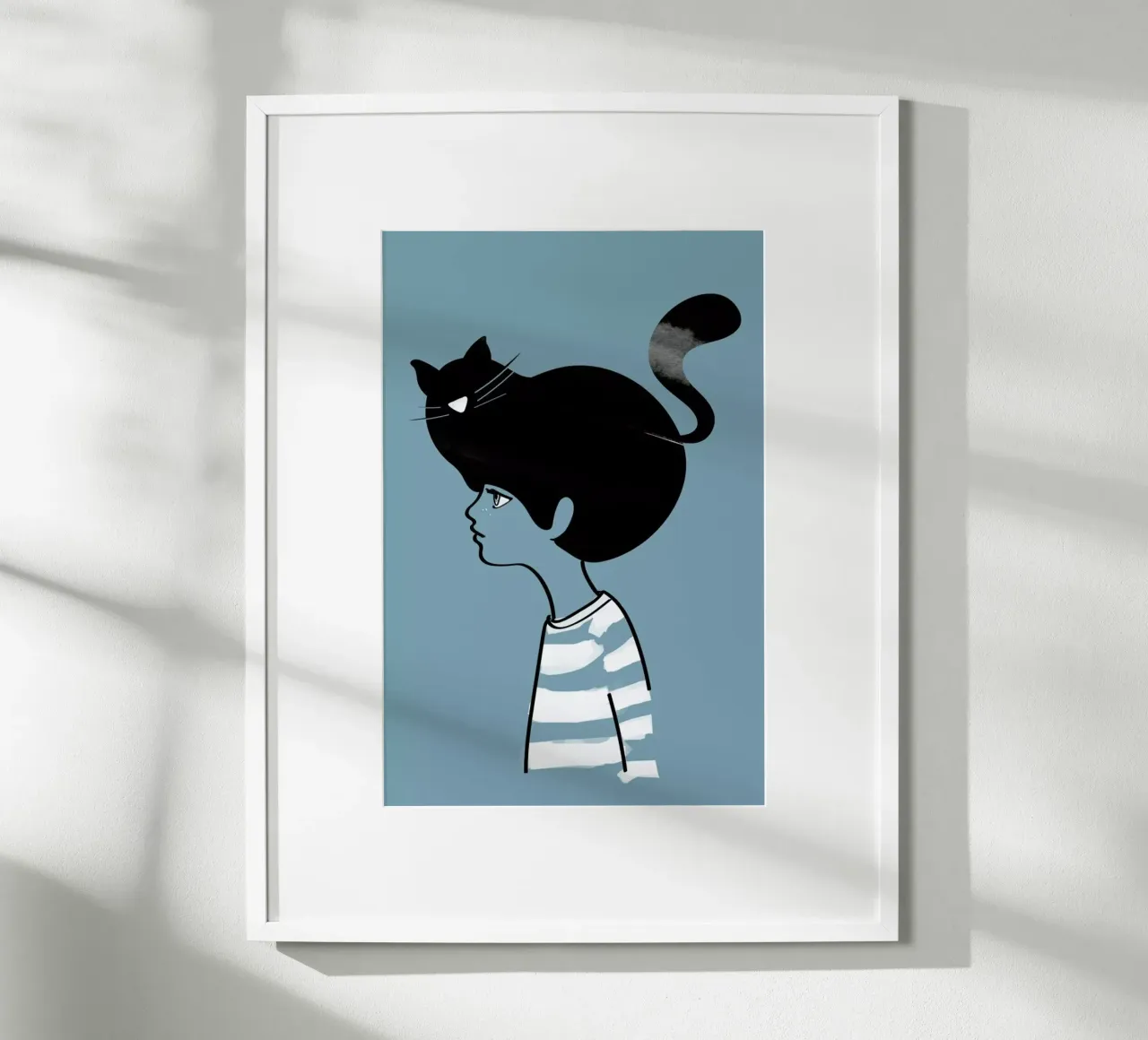 Cat Head poster con telaio in legno da Doozal
