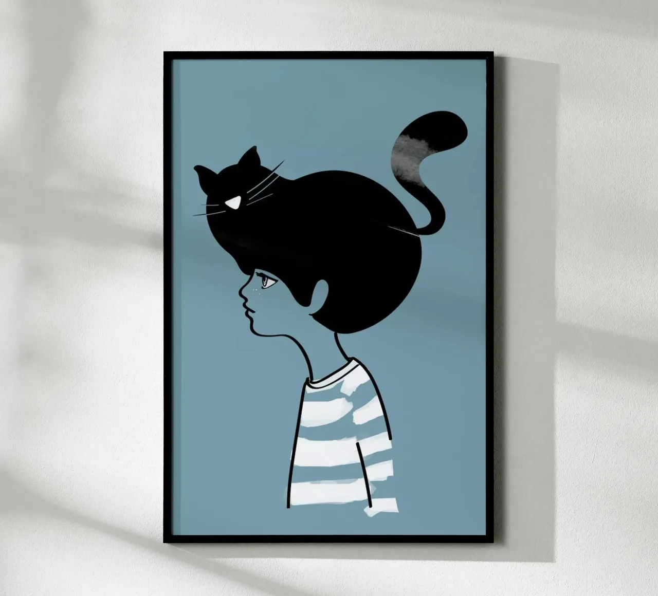 Cat Head poster con telaio in legno da Doozal