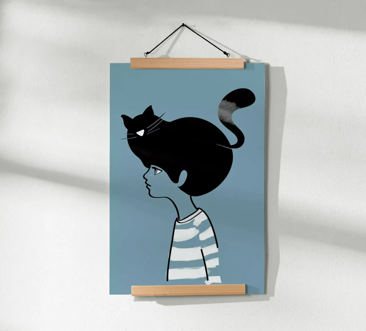 Cat Head poster con telaio in legno da Doozal