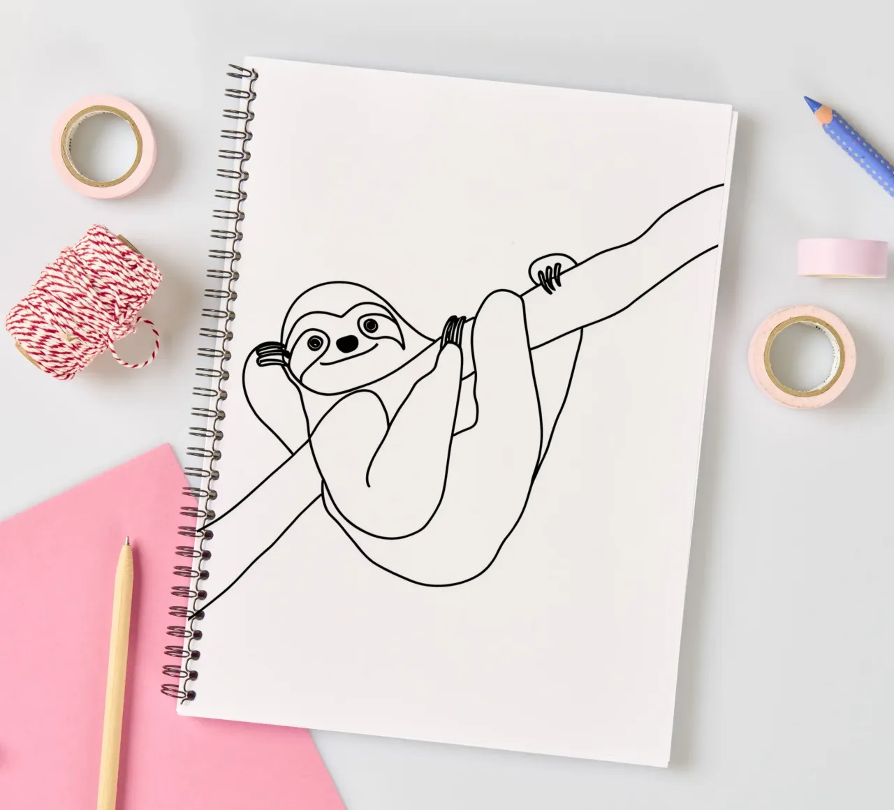 Sloth Minimalist Line Art 2 spiral notebook by Viv Line Art