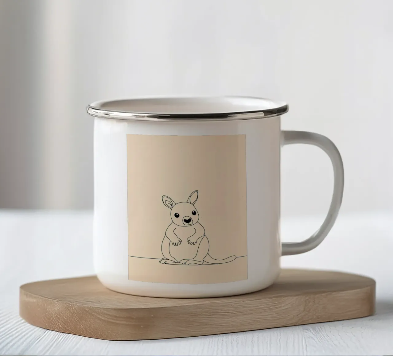 Canguro carino Line Art minimalista tazza in smalto da Viv Line Art