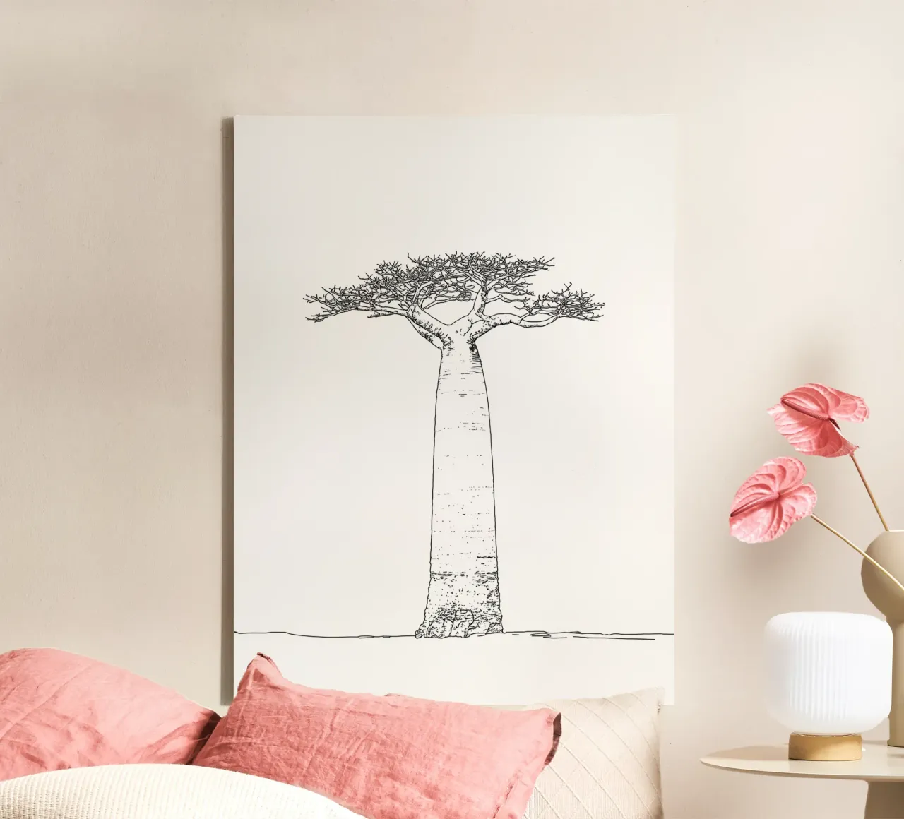 Baobab Tree Minimalist Line Art canvas with Floater frame by Viv Line Art
