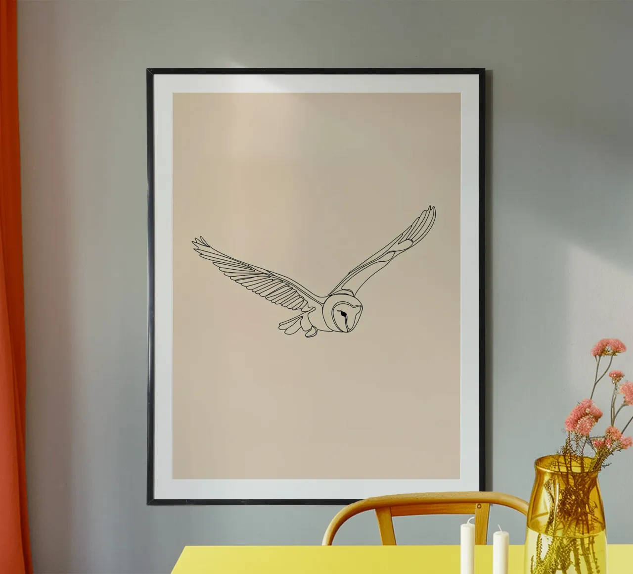 Gufo che vola Line Art minimalista carta hahnemühle da Viv Line Art
