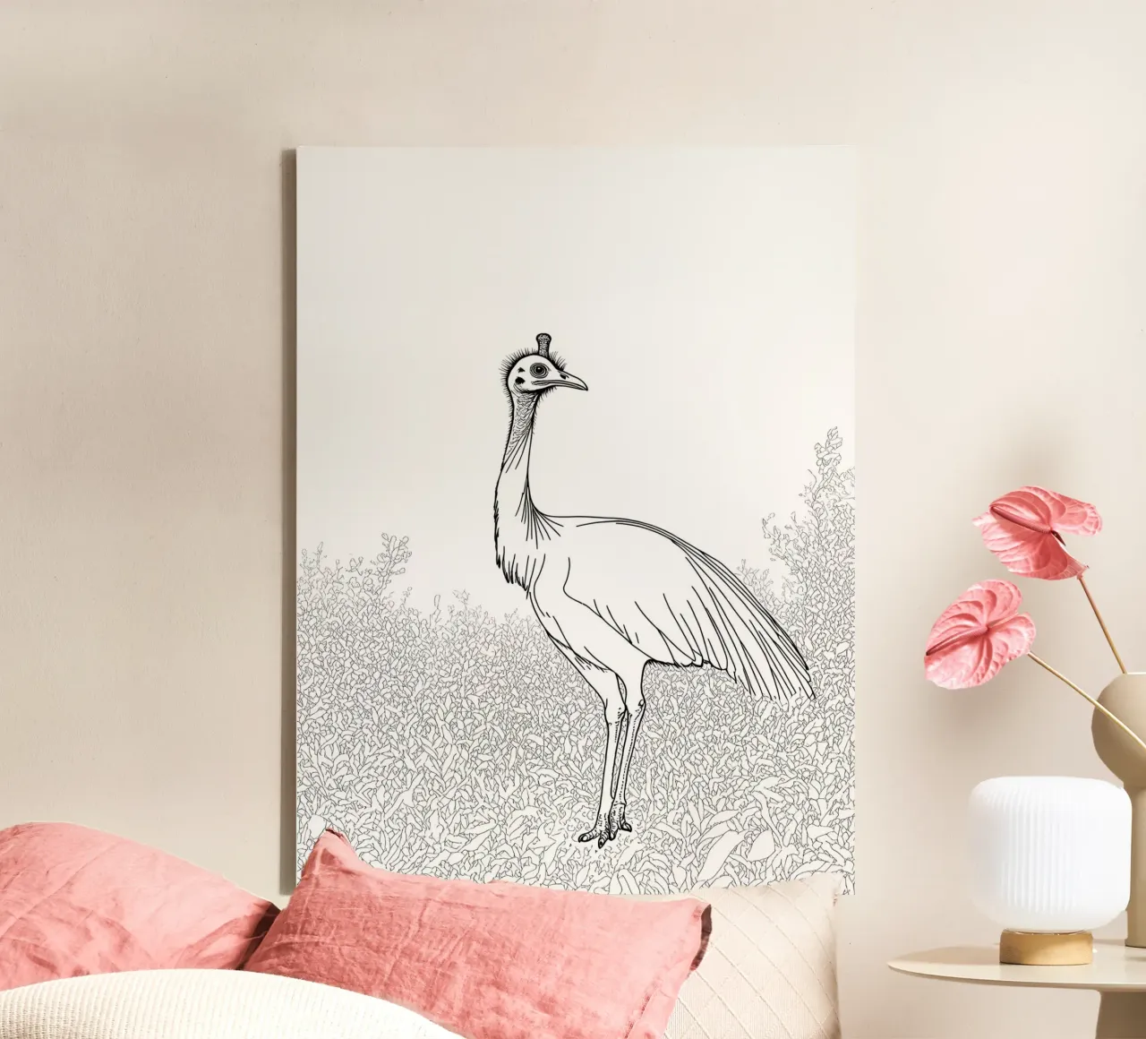 Cassowary Bird Minimalist Line Art canvas with Floater frame by Viv Line Art