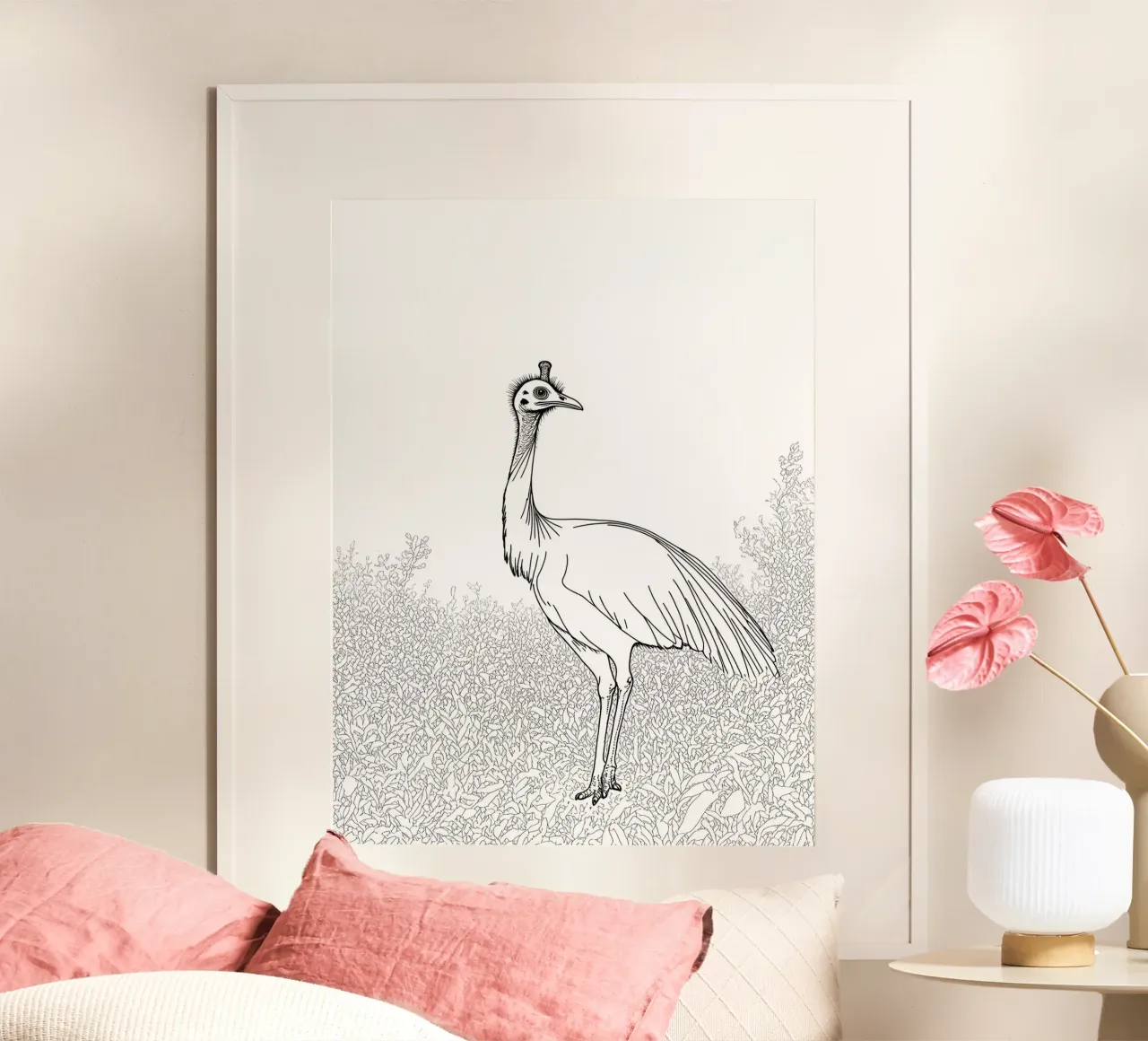 Uccello cassowary Line Art minimalista carta hahnemühle da Viv Line Art
