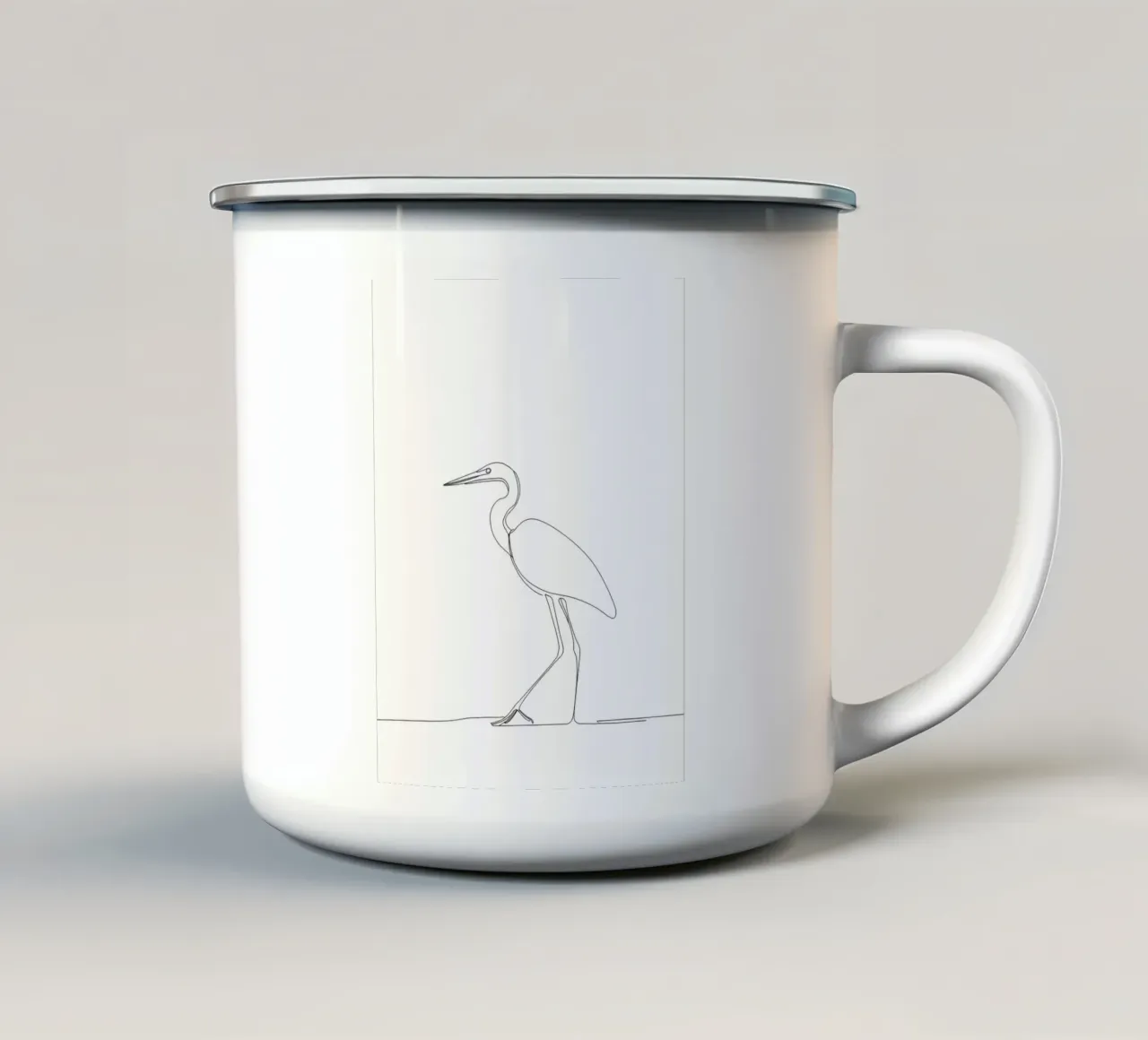 Airone che cammina Line Art minimalista tazza in smalto da Viv Line Art