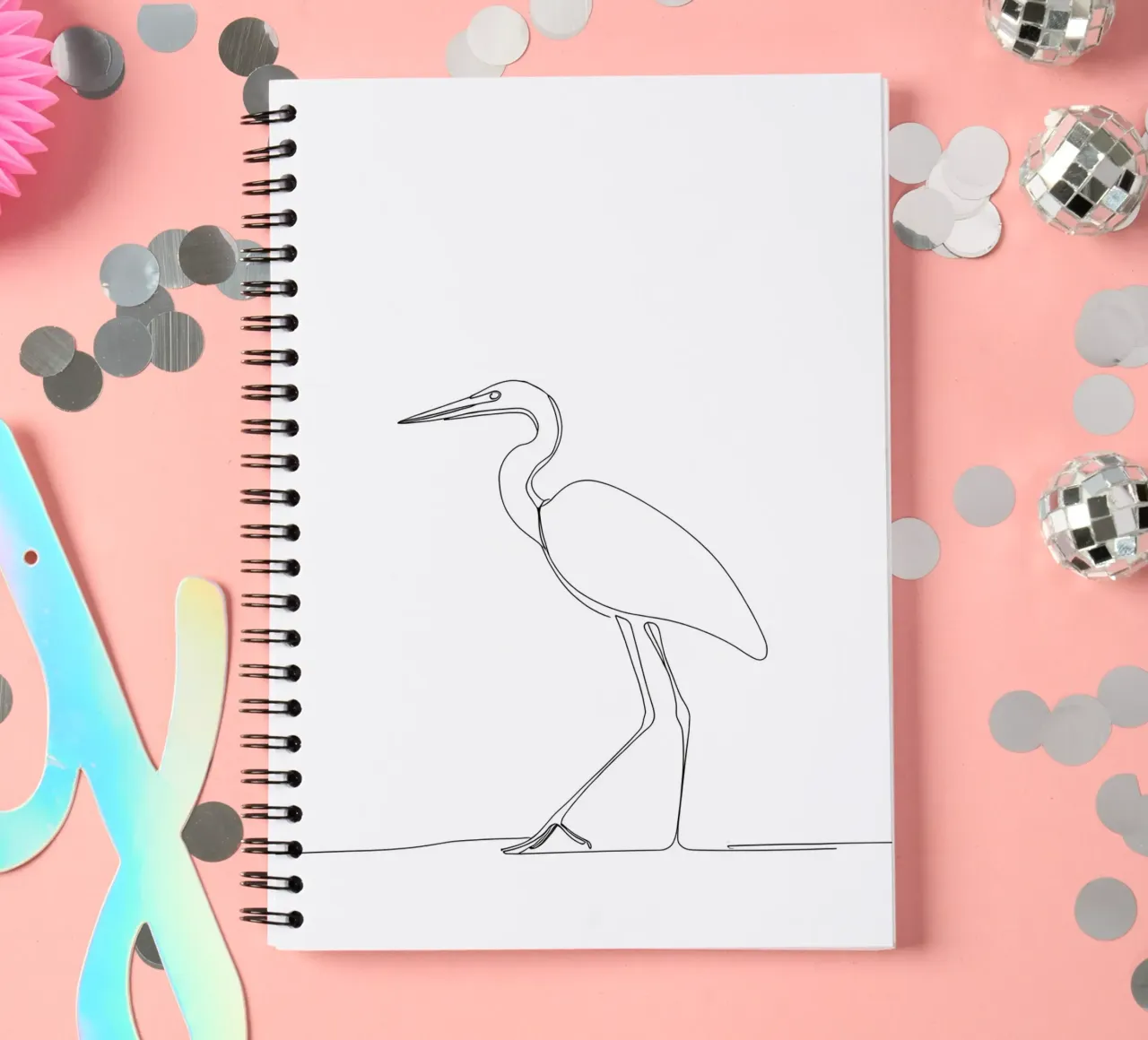 Heron Walking Minimalist Line Art spiral notebook by Viv Line Art