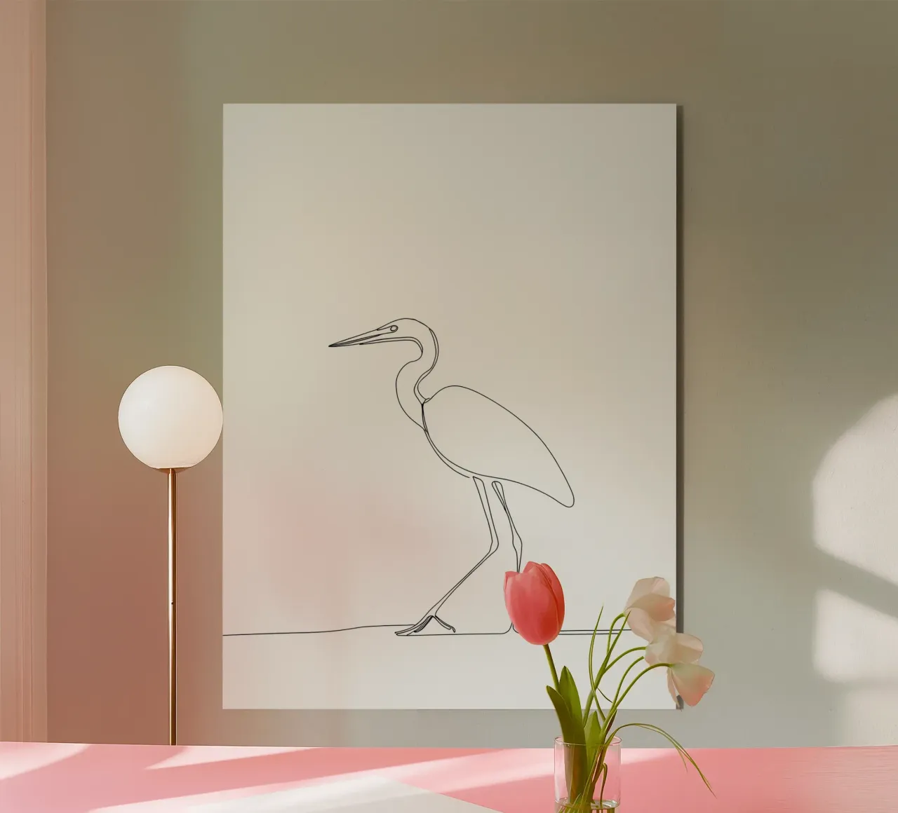 Heron Walking Minimalist Line Art alu-dibond by Viv Line Art