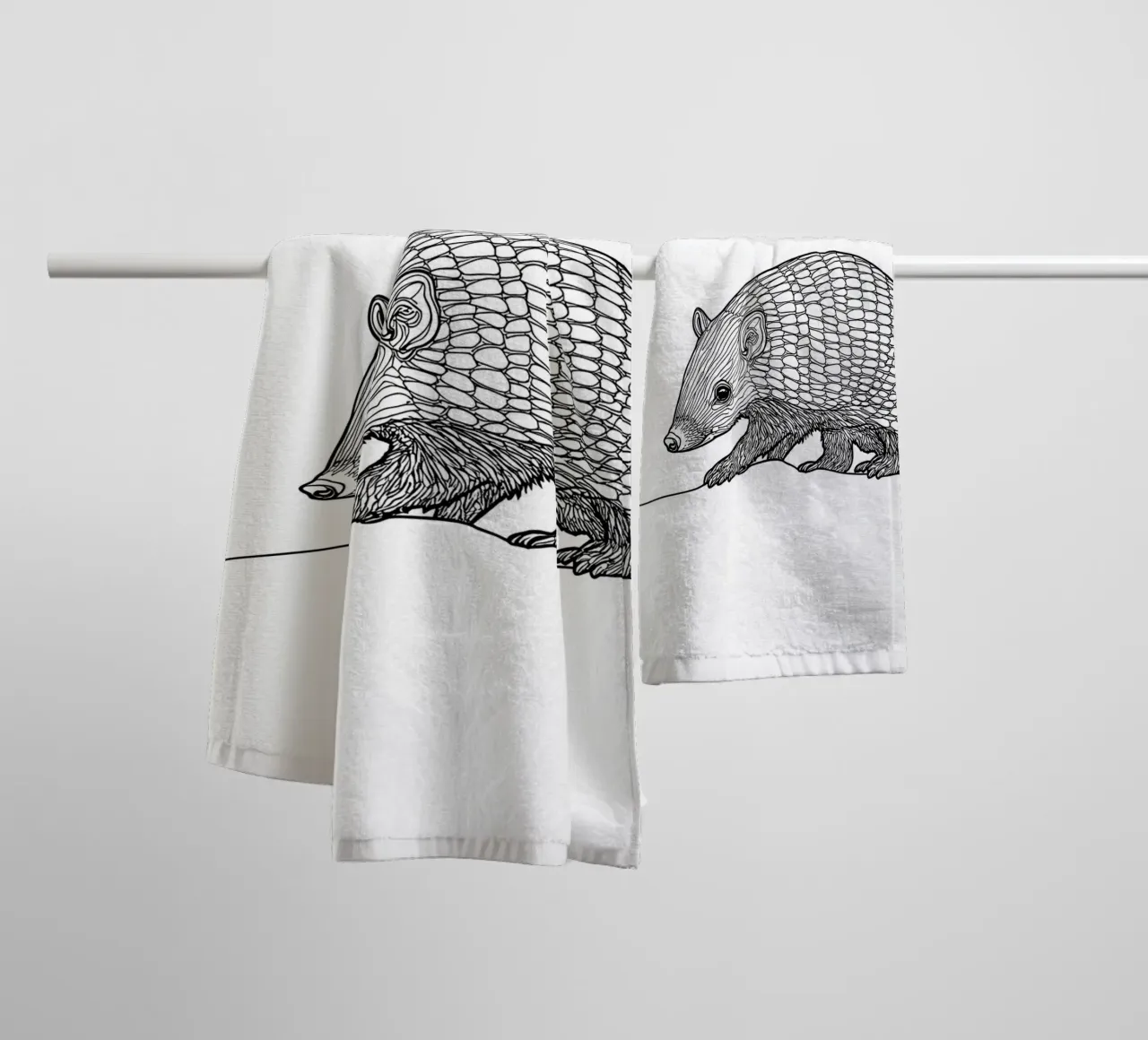 Armadillo Disegno lineare minimalista asciugamano da bagno da Viv Line Art