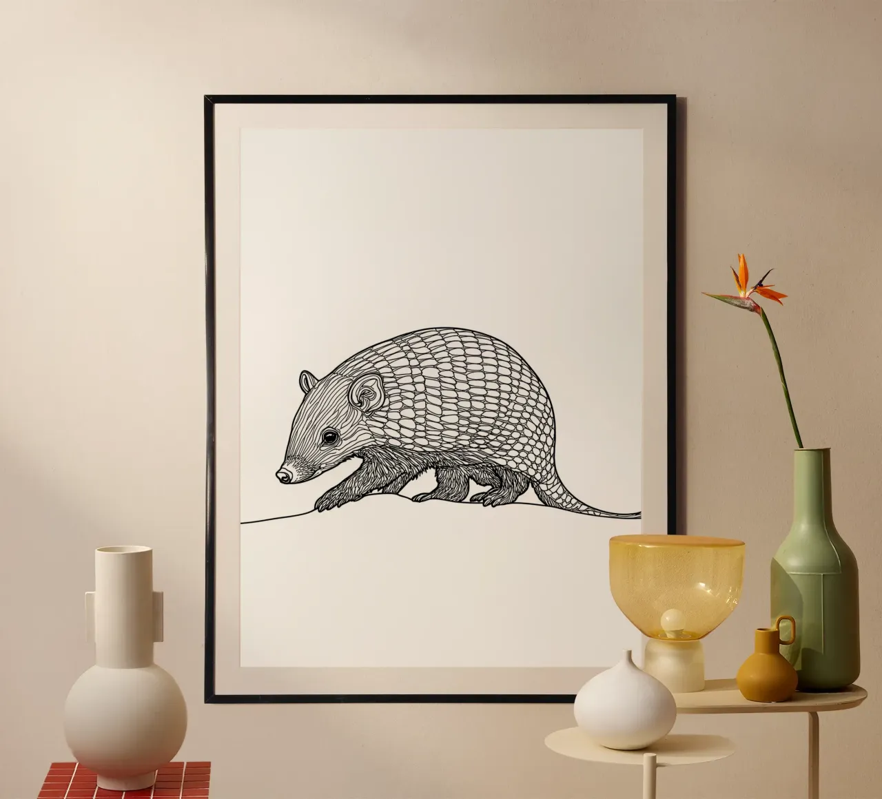Armadillo Disegno lineare minimalista carta hahnemühle da Viv Line Art