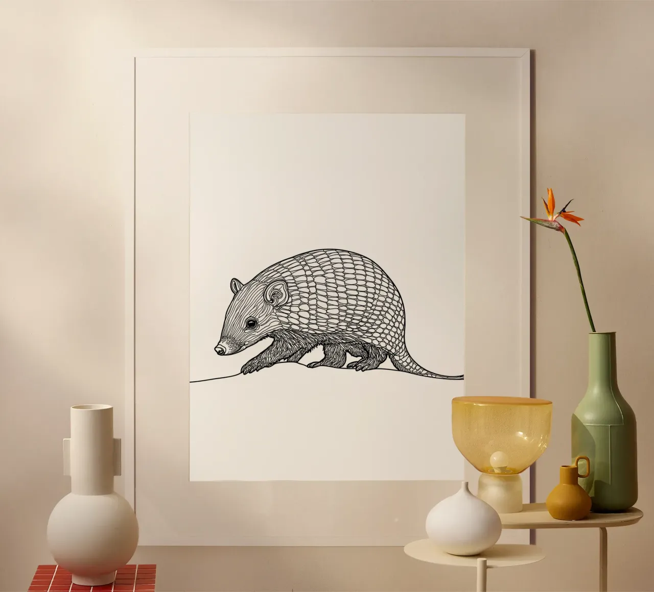 Armadillo Disegno lineare minimalista carta hahnemühle da Viv Line Art