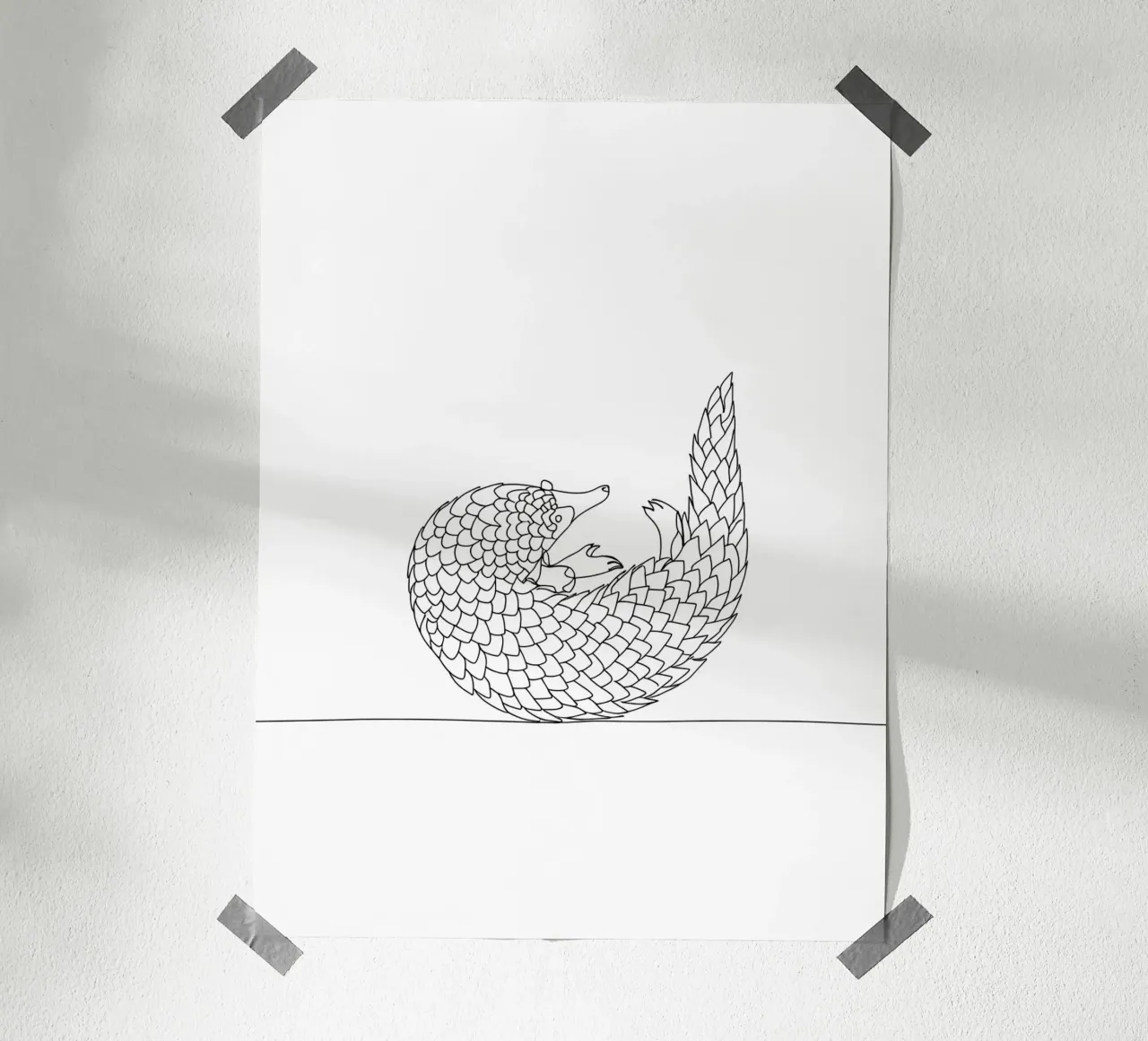 Line art minimalista del pangolino carta hahnemühle da Viv Line Art