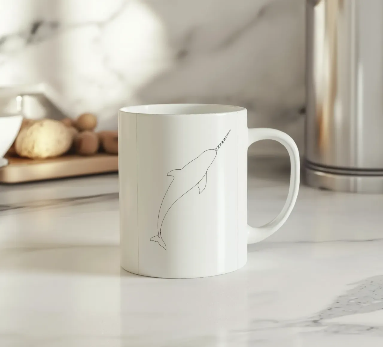 Line art minimalista del narvalo tazza in ceramica da Viv Line Art