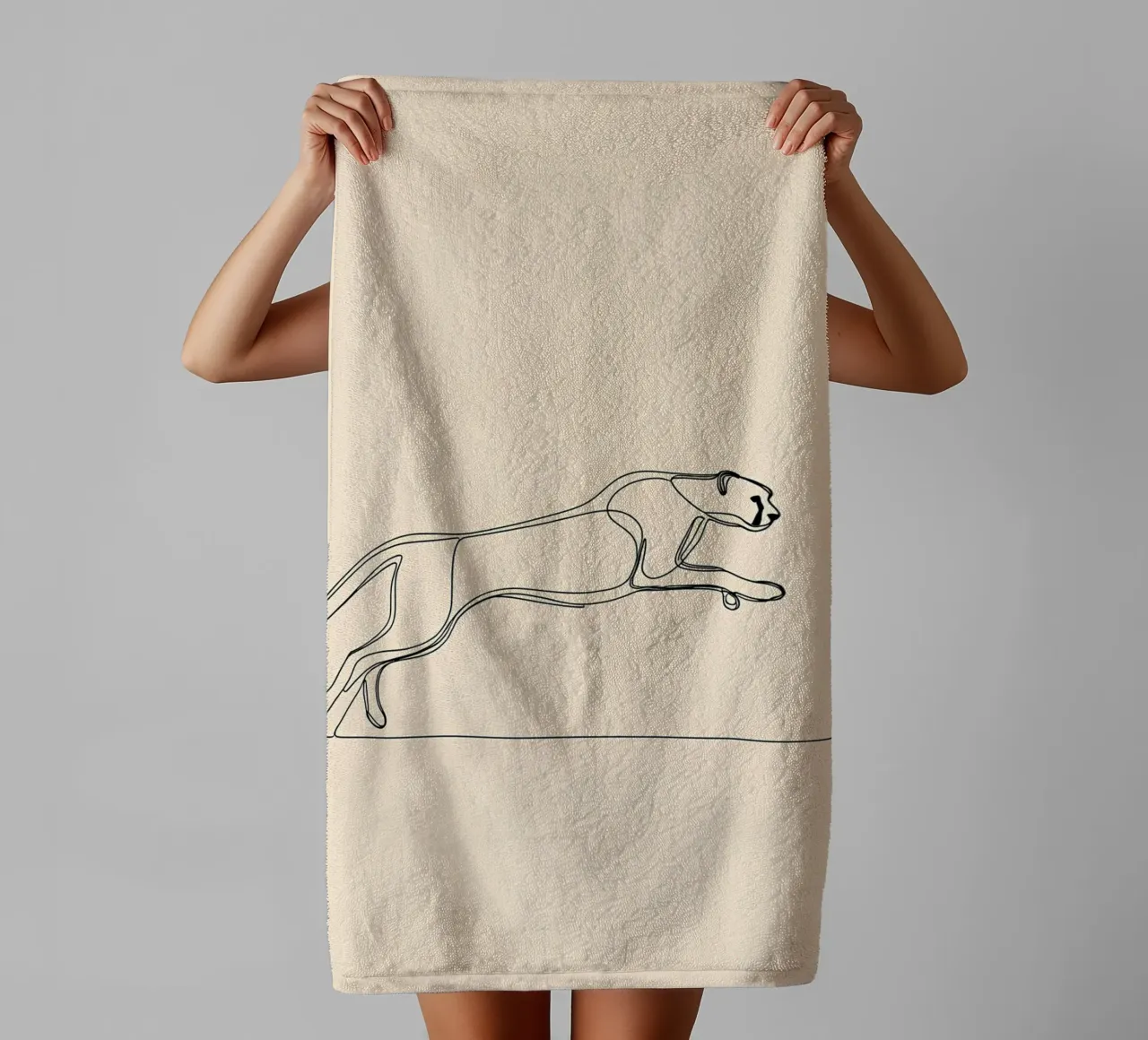 Leopard Running Minimalist Line Art towel by Viv Line Art